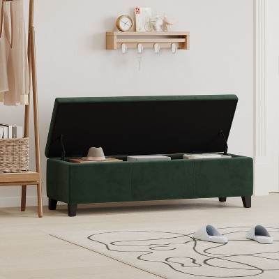 NicBex Velvet Storage Ottoman Bench,Upholstered Storage Ottoman with Hinged Lid,Modern Storage Bench for Living Room,Bedroom,Retro Green
