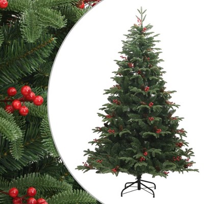 vidaXL Artificial Hinged Christmas Tree - 70.9 Inches, Green, Lifelike Appearance with Cones and Berries, Hinged Construction