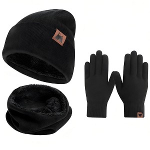 Mysuntown Winter Glove Hat Scarf 3-Piece Set, Warm Knitted Winter Hat Scarf and Touch Screen Gloves for Women, Man - 1 of 4