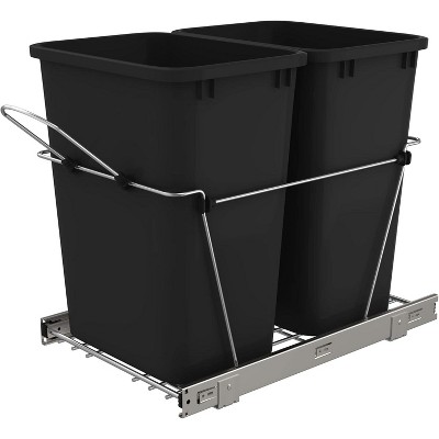 2x25 QT Double Bin Pullout Trash Can for Under Kitchen Cabinet, Space-Saving Garbage Recycling Bin On Full-Extension Slides, Black