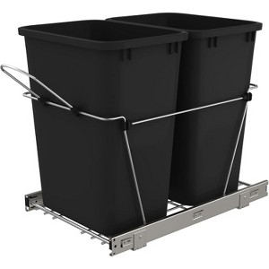 2x25 QT Double Bin Pullout Trash Can for Under Kitchen Cabinet, Space-Saving Garbage Recycling Bin On Full-Extension Slides, Black - 1 of 2