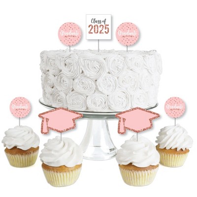 Big Dot of Happiness Rose Gold Grad - Dessert Cupcake Toppers - 2025 Graduation Party Clear Treat Picks - Set of 24