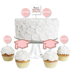 Big Dot of Happiness Rose Gold Grad - Dessert Cupcake Toppers - 2025 Graduation Party Clear Treat Picks - Set of 24 - 1 of 4