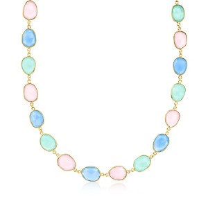 Ross-Simons Pink and Tonal Blue Chalcedony Necklace in 18kt Gold Over Sterling - 1 of 3