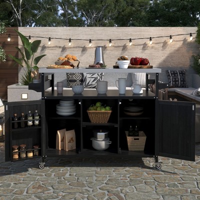 VYNXARIA K&K Outdoor Kitchen Island: Stylish Rolling Bar Cart & Grill Table