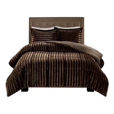 Chocolate Full Faux Fur 3-Piece Comforter Set
