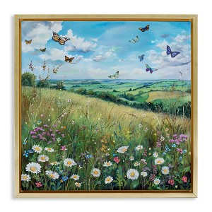 Stupell Industries Butterflies In Tranquil Meadow Floating Frame Canvas Art - 1 of 4