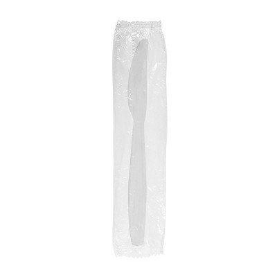 Karat 7.6 Inch White Plastic Poly Wrapped Individually Packaged Heavyweight Disposable Knives for Restaurants, Diners, and Takeout (Pack of 1,000)