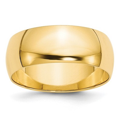 Black Bow Jewelry 7mm or 8mm 10K Yellow Gold Lightweight Half Round Standard Fit Band