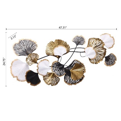 LuxenHome White, Black, and Gold Metal Ginkgo Leaves Wall Sculpture