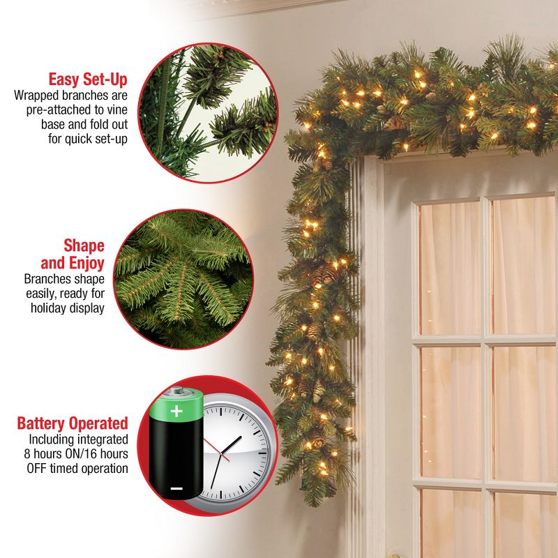 National Tree Company 9 ft. Carolina Pine Garland with Battery Operated LED Lights, 6 of 8