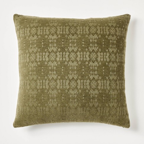 Oversize Chenille Woven Jacquard Square Throw Pillow Green