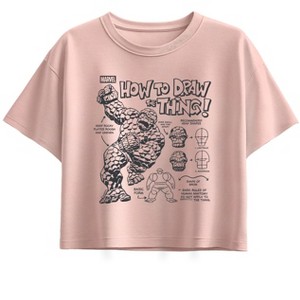 Girls' - Marvel - Fantastic Four How To Draw The Thing Short Sleeve Boxy Graphic T-Shirt - 1 of 1