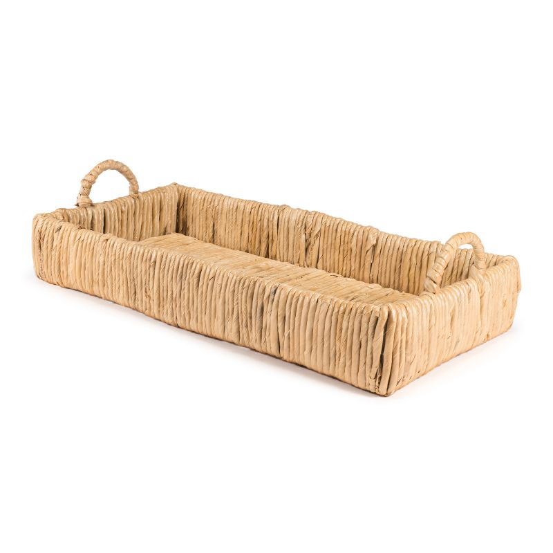 happimess Anika 22.5" Traditional Southwestern Hand-Woven Abaca Tray with Handles, Natural, 1 of 9