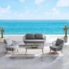 Woven Accent Outdoor Sofa Set 3Seater + Textured Wood Frame Lounge Chairs & Rectangular Table - 2 of 4