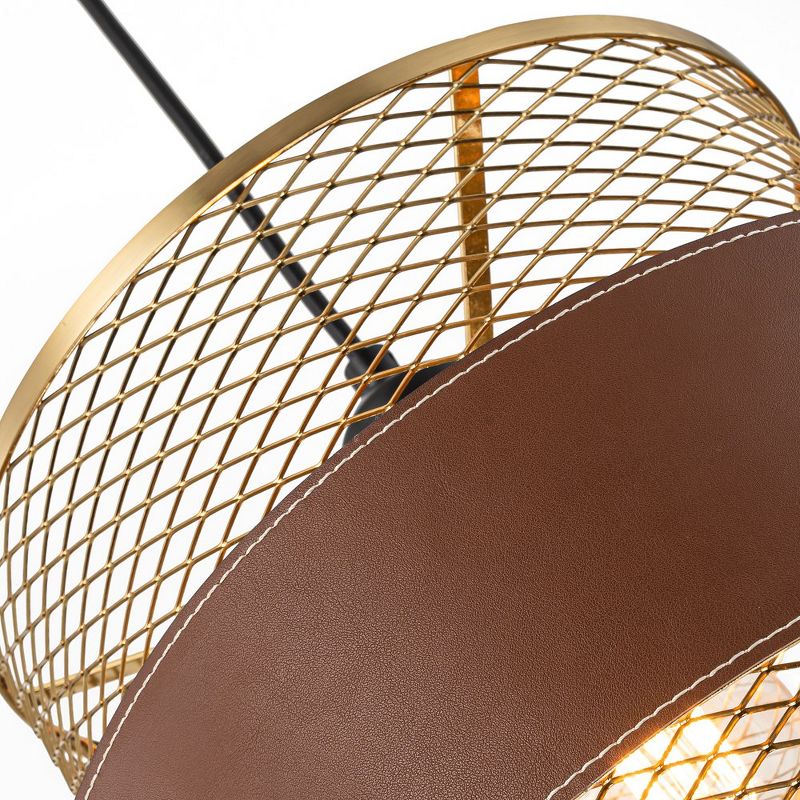 C Cattleya 11.75-inch 1-Light Brass Gold Mesh Pendant Light with Leather Accent, 4 of 9