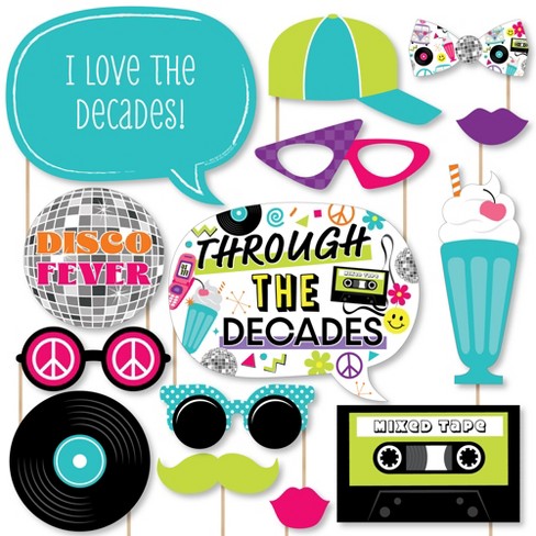 Big Dot Of Happiness Through The Decades - 50s, 60s, 70s, 80s, And 90s Party  Photo Booth Props Kit - 20 Count : Target