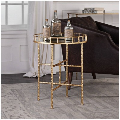 Uttermost Modern Glam Gold Leaf Round Accent Table 19 1/2" Wide Mirrored Tray Tabletop For