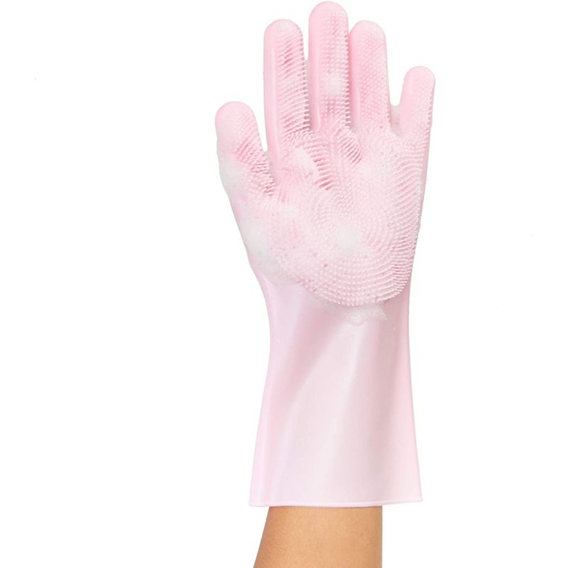 Okuna Outpost Reusable Household Silicone Cleaning Dishwashing Sponge Scrubber Gloves, Rubber Dish Car Washing Brush Gloves, Pink 1 Pair, One Size, 4 of 8