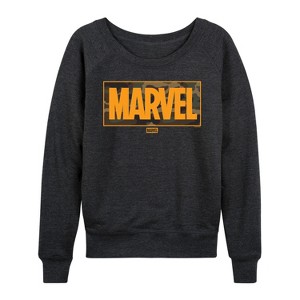 Women's - Marvel - Camo Logo Lightweight French Terry Wide Neck Long Sleeve Graphic Shirt - 1 of 4