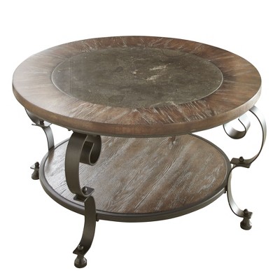Mulberry Round Cocktail Table Distressed Wood and Metal - Steve Silver