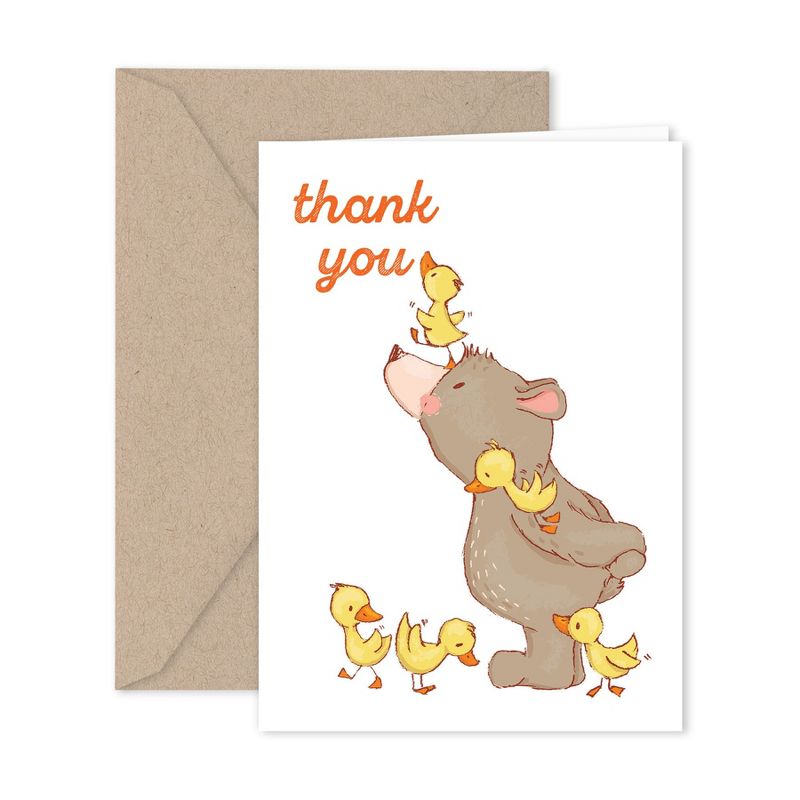 Paper Frenzy Spring Bear and Ducks Thank You Note Card Collection 25 pack with Kraft Envelopes, 2 of 7