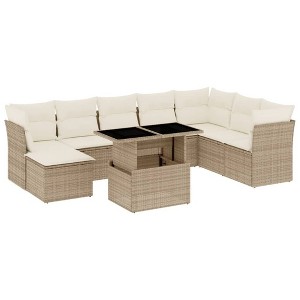 vidaXL 9 Piece Patio Sofa Set with Cushions Beige and Cream Poly Rattan - Without Storage - 1 of 4