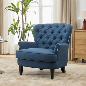TOAOTBNBO Vintage-Inspired Accent Chair with Curved Backrest, Upholstered Fabric Arm Chair with Solid Wood Oversized Lounge Chairs for Bedroom - 1 of 4