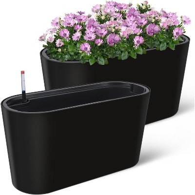 Tall Oval Planter for Outdoor Patio/Porch,Plastic Planter of 2, Removable Insert Bucket, Weather-Resistant Plastic, Modern Design, White