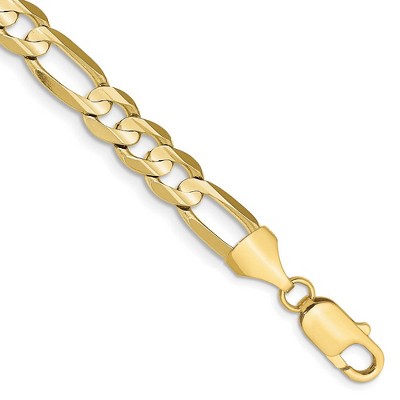 Black Bow Jewelry Men's 10k Yellow Gold 7.5mm Solid Concave Figaro Chain Bracelet, 9 In.