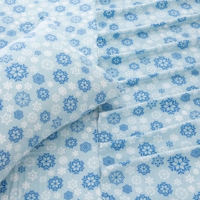 King Blue Snowflake Cotton Flannel Sheet Set