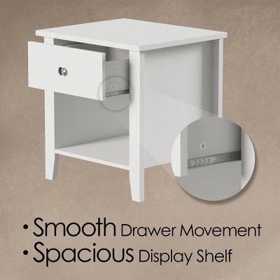 White Wood Rectangular End Table with Drawer and Shelf