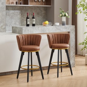 Upholstered Swivel Counter Height Bar Stools Set of 2 with Backs and Footrest for Kitchen Island, Home Bar, or Dining Room - 1 of 4