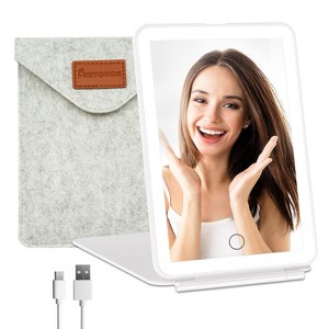 FUNTOUCH Rechargeable and Portable Travel Makeup Mirror with 3-Color 72 Led Lights Dimmable Touch Screen - 1 of 4