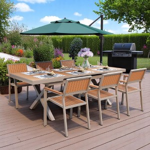 Outdoor Dining Set - Extendable Table (62.9" to 82.6") with 6 Chairs, Plastic Wood & Iron Frame, Flexible Layout for Backyard, Patio, and Garden Use - 1 of 4