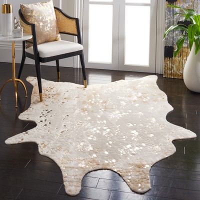 Beige and Gold Faux Cowhide 6' x 8' Area Rug