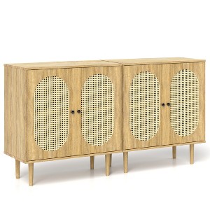 Skyzoo Sideboard Cabinet, Rattan Sideboard and Buffets with Storage for Kitchen Living Dining Room,Oak - 1 of 4