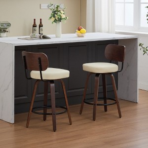 NicBex 26" Swivel Bar Stools Set of 2 with Walnut Backrest,PU Leather Counter Bar Height Stools,Stool Chair with Bentwood Legs for Home,Bar - 1 of 4