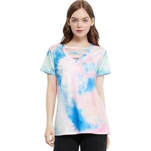 Anna-Kaci Women's Tie Dye Printed Stripe Stretch Casual Loose Tops T-shirts - 1 of 4