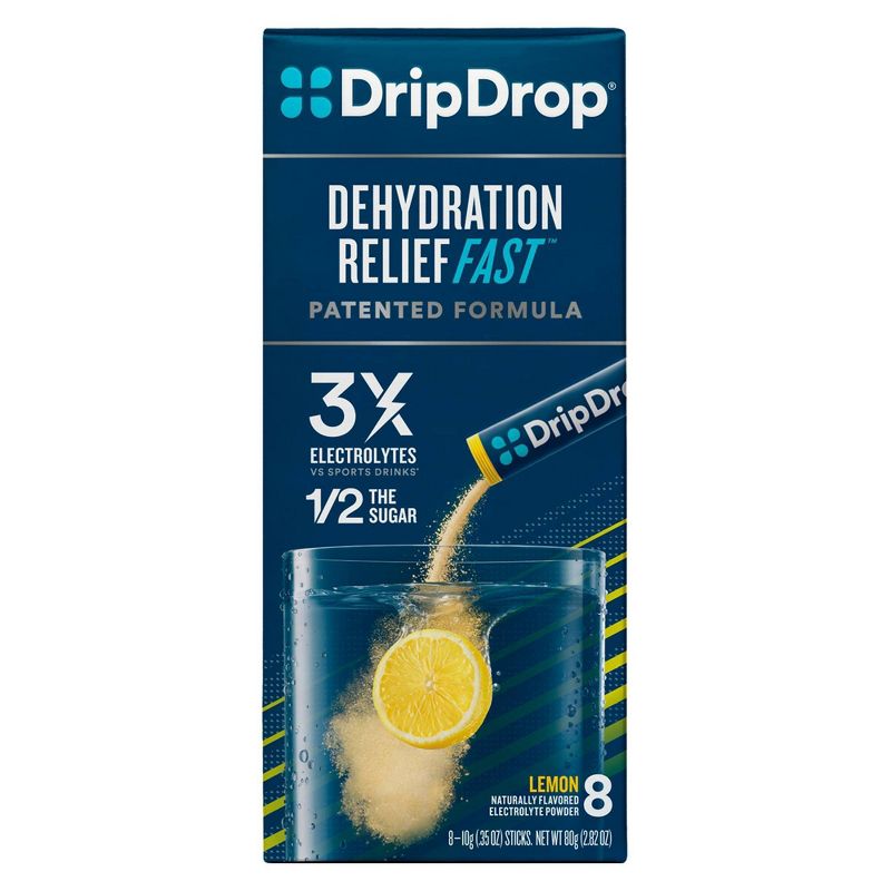 DripDrop Electrolyte Vegan Powder for Dehydration Relief - Lemon - 8ct, 1 of 10