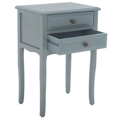 Charming Transitional Blue Wood End Table with Dual Storage Drawers