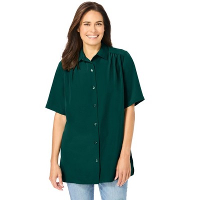 Woman Within No Iron Short Sleeve Peachskin Shirt