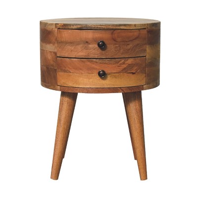 HomeRoots 20" Natural Solid Wood Round Two Drawer Nightstand
