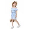Little Girls One Piece Ruffle Cold One Shoulder Sleeveless Elastic Waist with Bow Strap Jumpsuit Rompers - 4 of 4