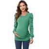 Maternity Shirts Women's Knit Ribbed Round Neck Puff Short Sleeve T-Shirt Pregnancy Casual Side Ruched Tunic Tee Tops - 2 of 4