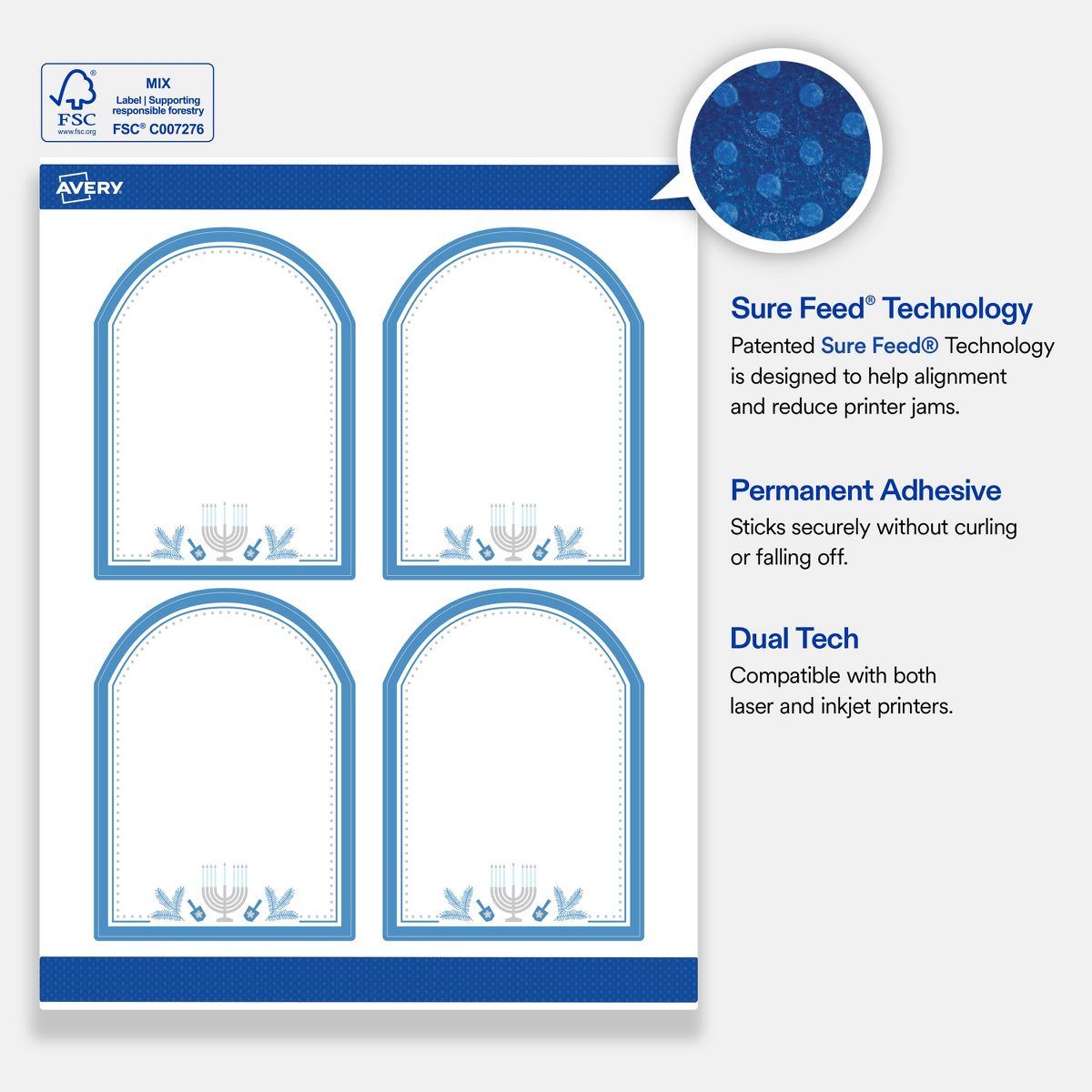 Avery® Labels, 4.75" x 3.5", Matte, Silver Menorah Frame, 40 - thumbnail 6