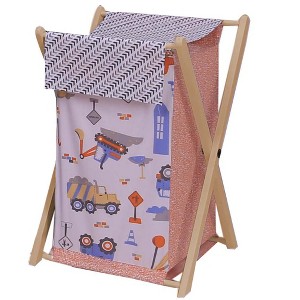 Bacati - Construction Gray Yellow Orange Boys Laundry Hamper with Wooden Frame - 1 of 4