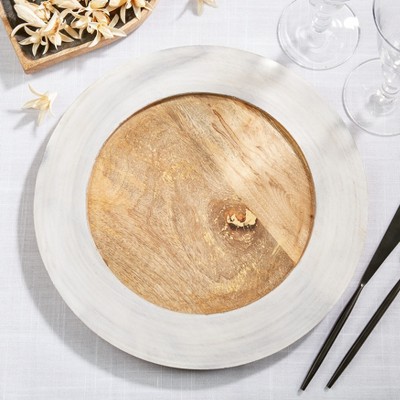 Rustic Beige and Natural Wood Charger Plates, Set of 4
