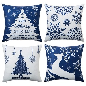 Christmas Pillow Covers 18X18 Inch Set of 4 Navy Blue Christmas Pillow Cases Snowflake Merry Christmas - 1 of 4