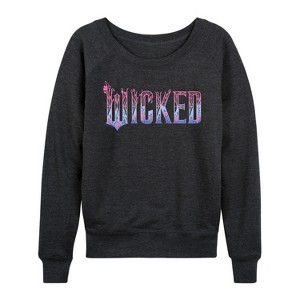 Women's - Wicked - Floral Ombre Logo Lightweight French Terry Wide Neck Long Sleeve Graphic Shirt - 1 of 4